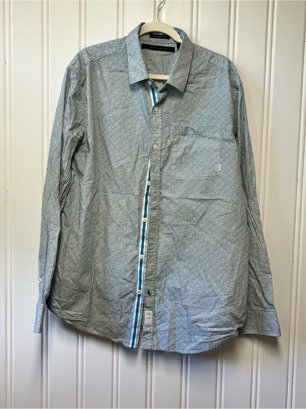Sean John Tailored Fit Men’s Button Front Dress Shirt 3XL Blue Swirl Print